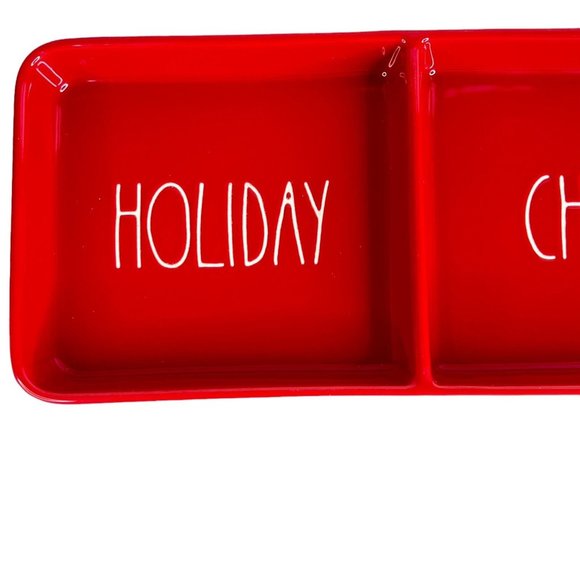 Rae Dunn Holiday Cheer Christmas Tray Divided Red Artisan Collection Magenta - Picture 2 of 6